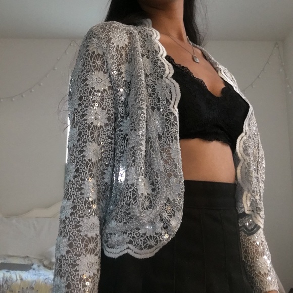 silver lace cardigan
